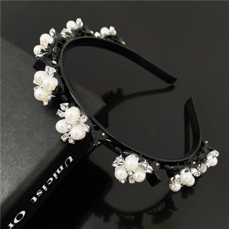 Rhinestone Pearls Bands Clip Hairbands Fashion Plastic Braided Headband Punk Knitting Womens Headwear Hair Accessories Pearl