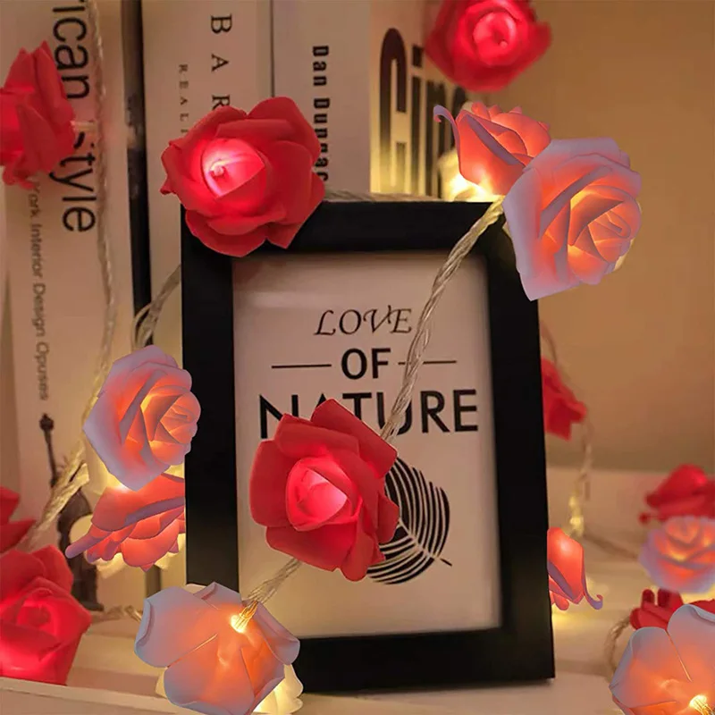 Guirnalda de luces LED con forma de rosa, alimentada por USB y con batería, de 10 a 80 LED, para San Valentín, bodas, habitaciones, jardines, decoración navideña