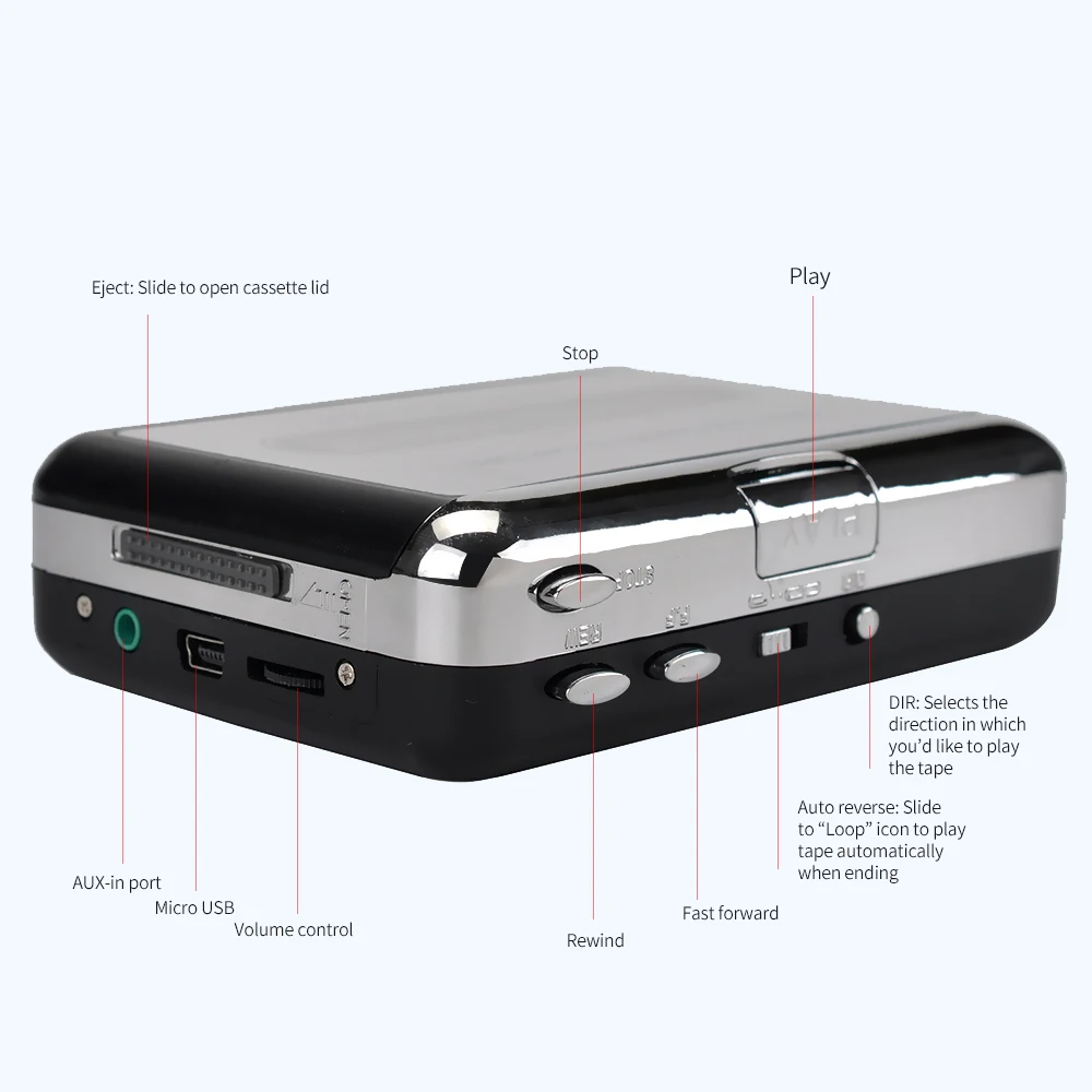 Cassette Player USB Portable Tape Convert Player Tape to MP3/CD Format Capture MP3 Audio Music Via USB Plug and Play Converter