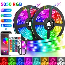 

LED Strip Light Remote Bluetooth Infrared Control RGB 5050 SMD Flexible Diode Lamp Tape+Adapter USB 60LED/M 5M-30M Backlighting