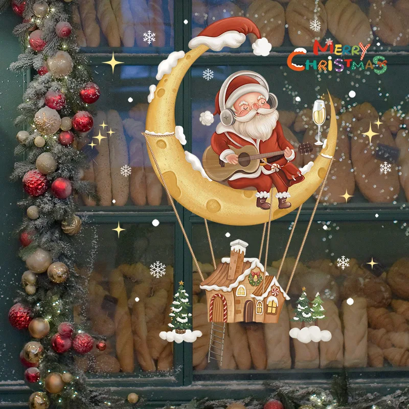 Christmas Decorative Glass Window Wall Stickers Santa Claus Snowman Elk Scene Layout Electrostatic Happy New Year wall stickers window stickers