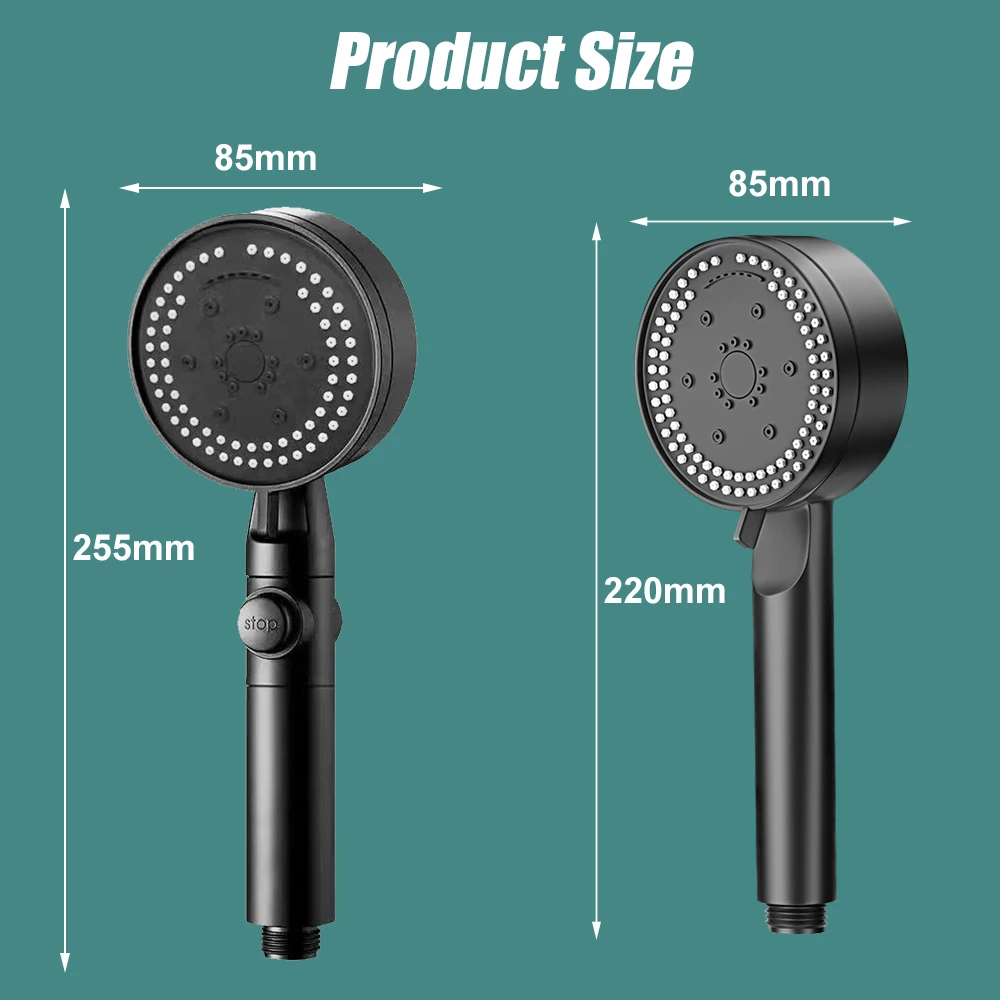 Shower Head Shower Nozzle 8 Modes High-Pressure Shower Head Fall Resistance Black Handheld Showerhead Water Saving Bathroom Shower Accessories