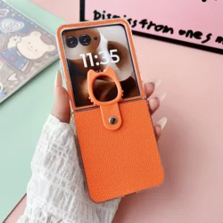 Korean Cute Kitty Ring Portable Candy Color Phone Case Back Cover for Motorola Razr 60 Ultra (A)
