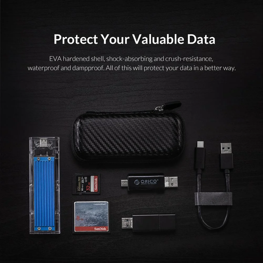 ORICO Eva Zipper Bag Mobile Phone Charger Protection Bag Hard Disk for External M.2 Hard Drive/Earphone/Data Line HDD Case Black — view 3