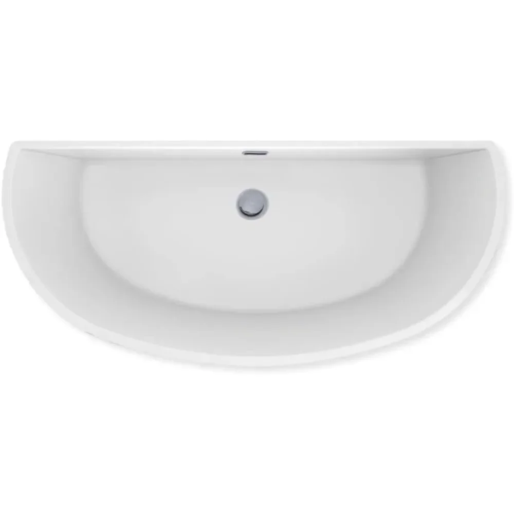 Trinity 69" - Modern White Freestanding Soaking Bath Tubs for bathroom, With Chrome Drain - Semicircular Acrylic Fiberglass 2