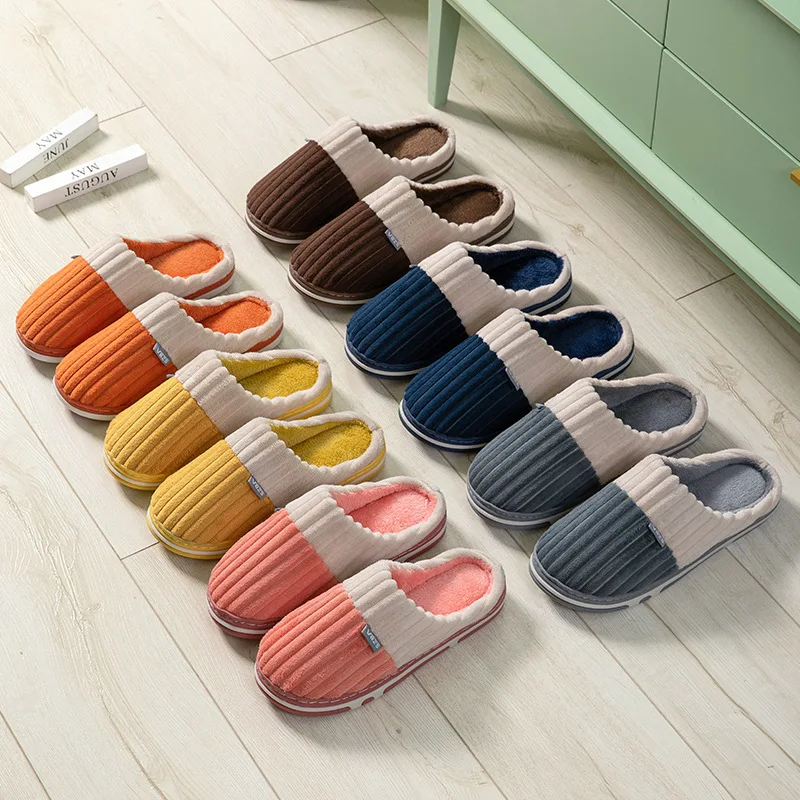Home Zapatillas Hombre Winter Shoes Women Cotton Slippers For Men Indoor House Warm Plush Footwear Non-Slip Platform Slippers 2