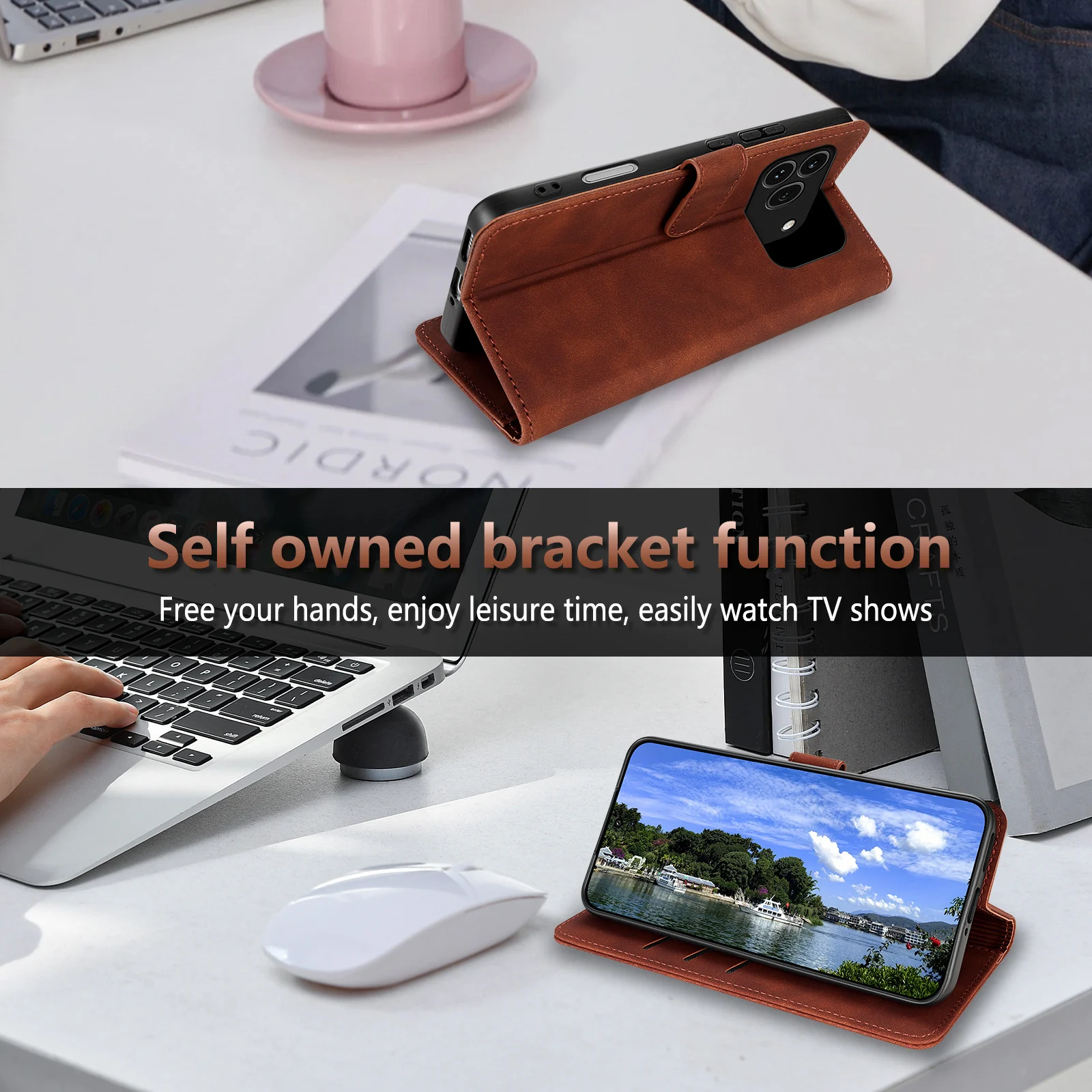 EUCAGR Wallet Magnetic Flip PU Leather Shockproof Holder Pocket Case in Black