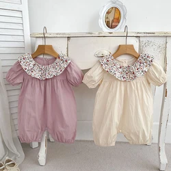 Summer Baby Girls Romper Sweet Floral Bodysuit Cotton Short-Sleeved Newborn Jumpsuit Thin One-Piece Onesie Korean Infant Clothes