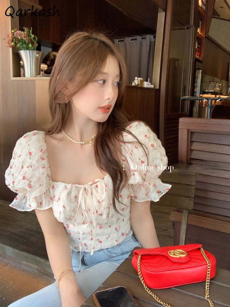 Floral Blouses Women Summer Ruffles Crop Tops Mujer Cute Drawstring Females  College Harajuku Korean Style Aesthetic Girlish New| | - AliExpress
