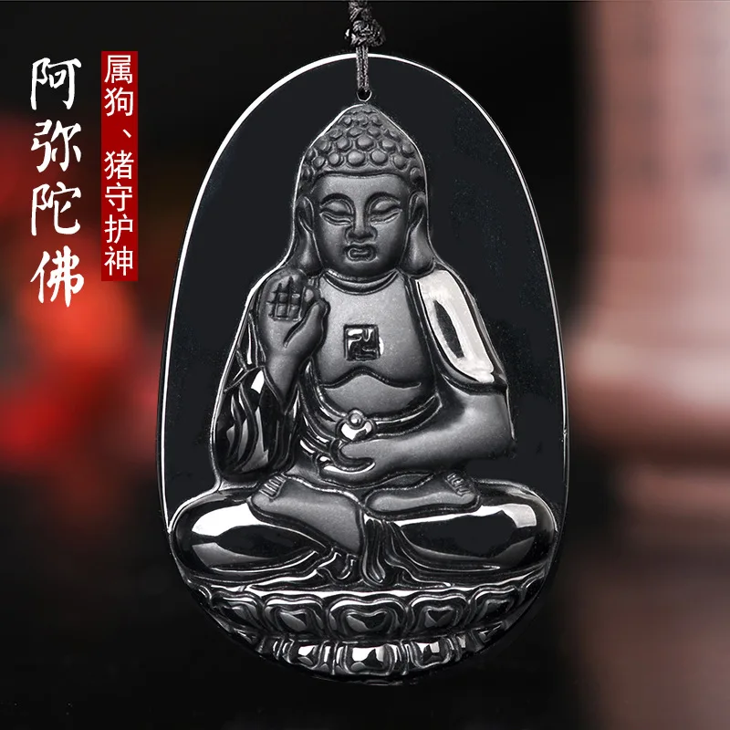 

Myanmar Black Jadeite Buddha Pendant Necklace Men Women Fine Jewelry Burma Jade Guanyin Bodhisattva Fengshui Charm Lucky Amulets