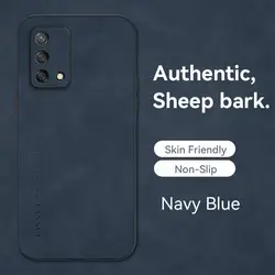 Luxury Sheepskin Leather Retro Men’s Business Back Case Cover for OPPO A16K (Navy Blue)