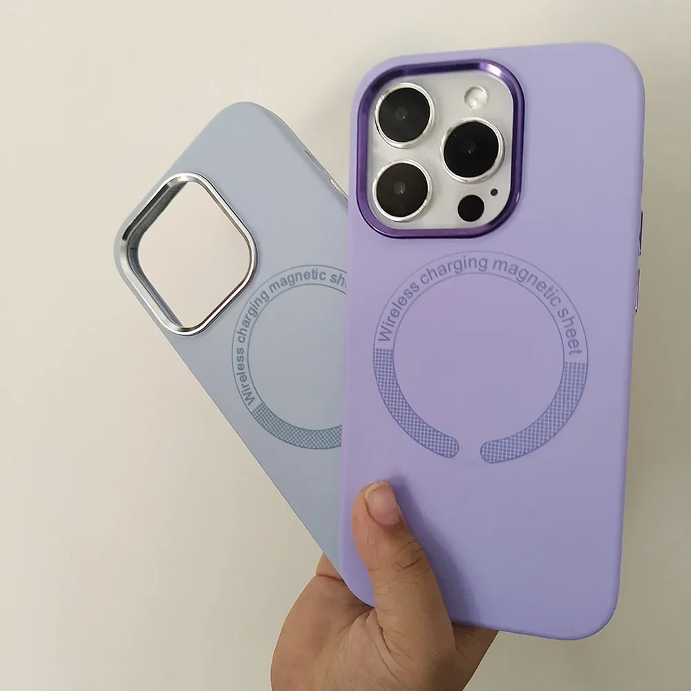 

For iPhone 15 14 13 12 11 Pro Max Liquid silicone Luxury Plating Wireless Charge Magnetic Magsafe Phone Case Cover