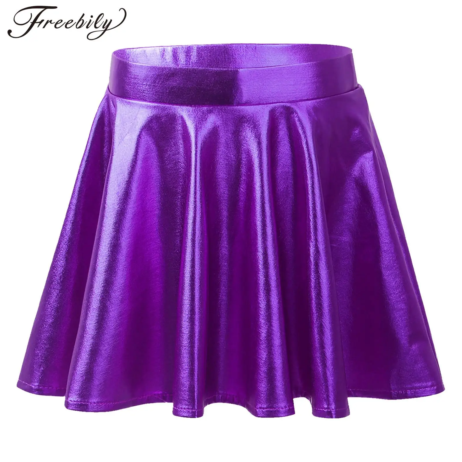 Children Skirts Kid Girls Shiny Metallic Skater Skirt with Built-in Shorts High Waisted Holographic Pleated Skirt for Ballet Dance Party Costume