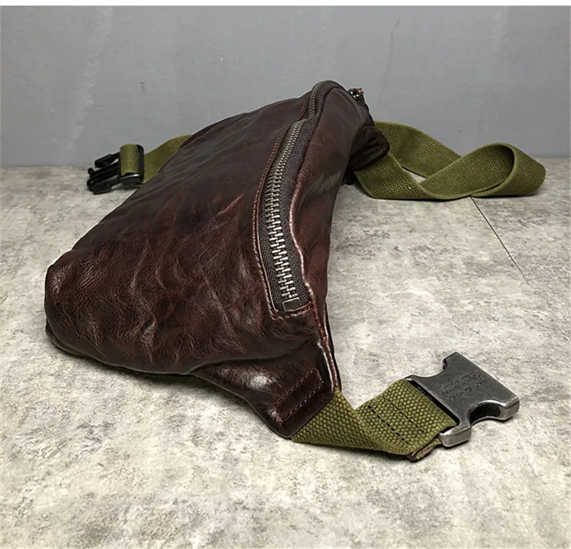 Vintage handmade luxury genuine leather men's chest bag fashion multifunctional real cowhide waist pack motorcycle crossbody bag