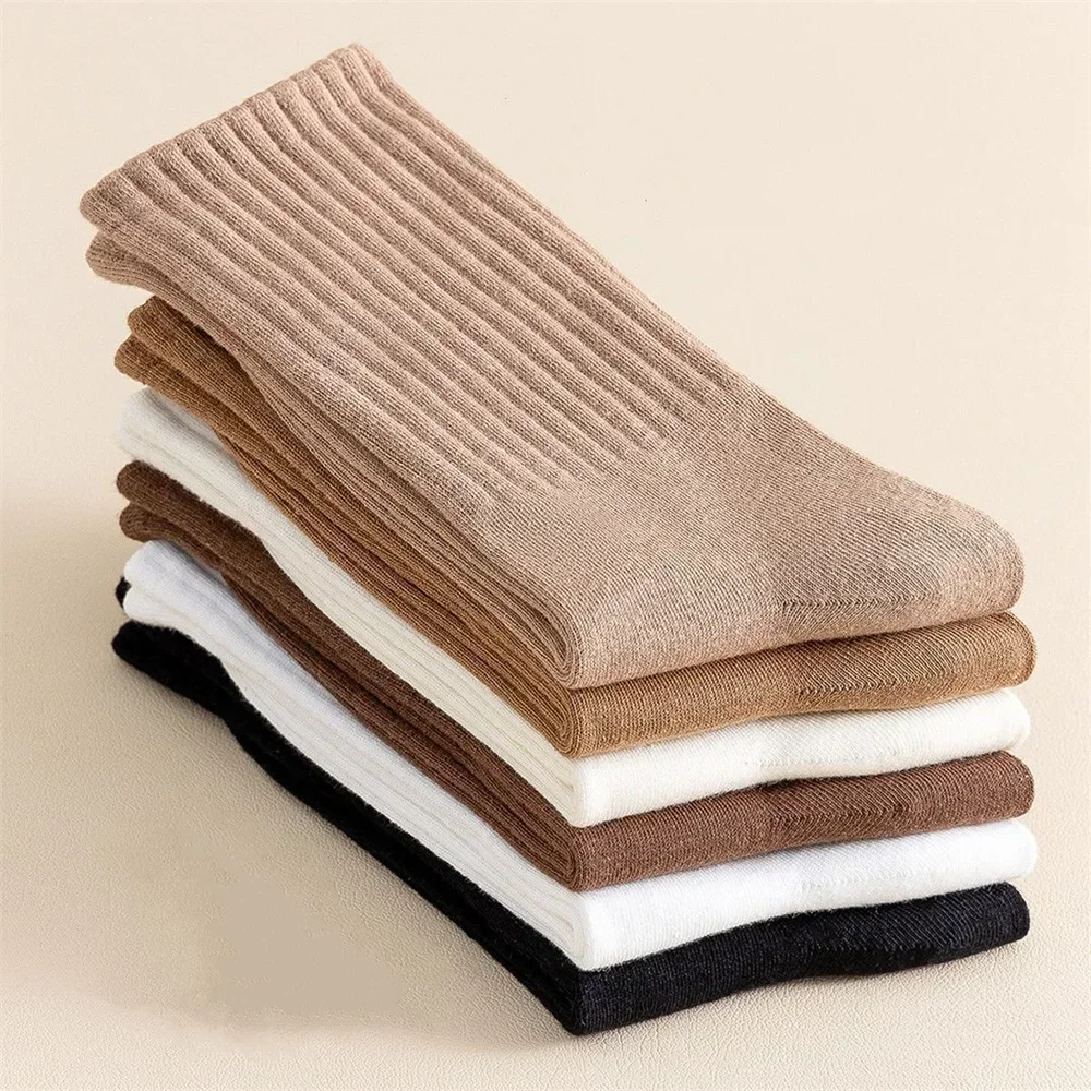 5 Pairs Women's Mid Tube Japanese Fashion Striped Socks - Polyester Cotton Blend