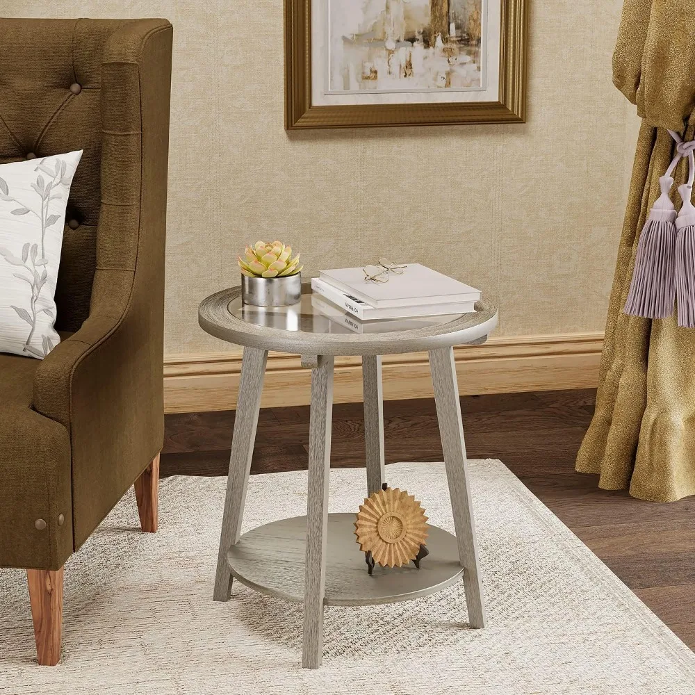 Round Coffee Table, MDF Sofa Table with Storage Open Shelf, Double-Tempered Glass Living Room Table, End Table for Livin 5