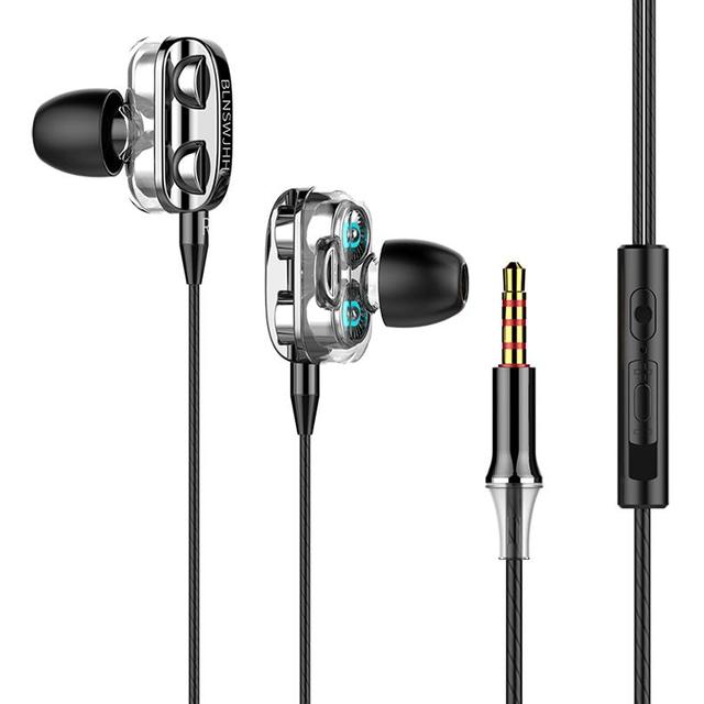 Wired Headset Hifi Sound Stereo Double Moving Coil Dual Speaker In-ear Earphones With Microphone Sport Music Earbuds