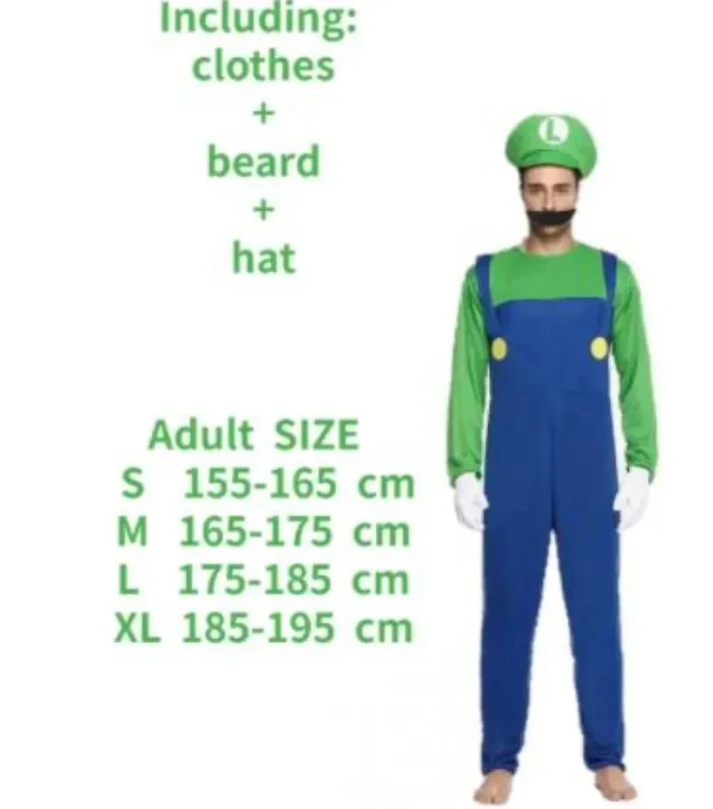 thumbnail image 1 of Disfraz de Super Luigi Brothers para adultos, mono con barba, sombrero y mochila, disfraz de Halloween, 1 of 5