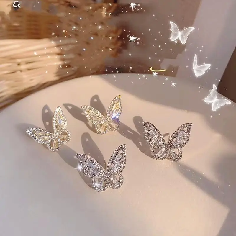 butterfly earrings Women's Zircon Korean Literary Style