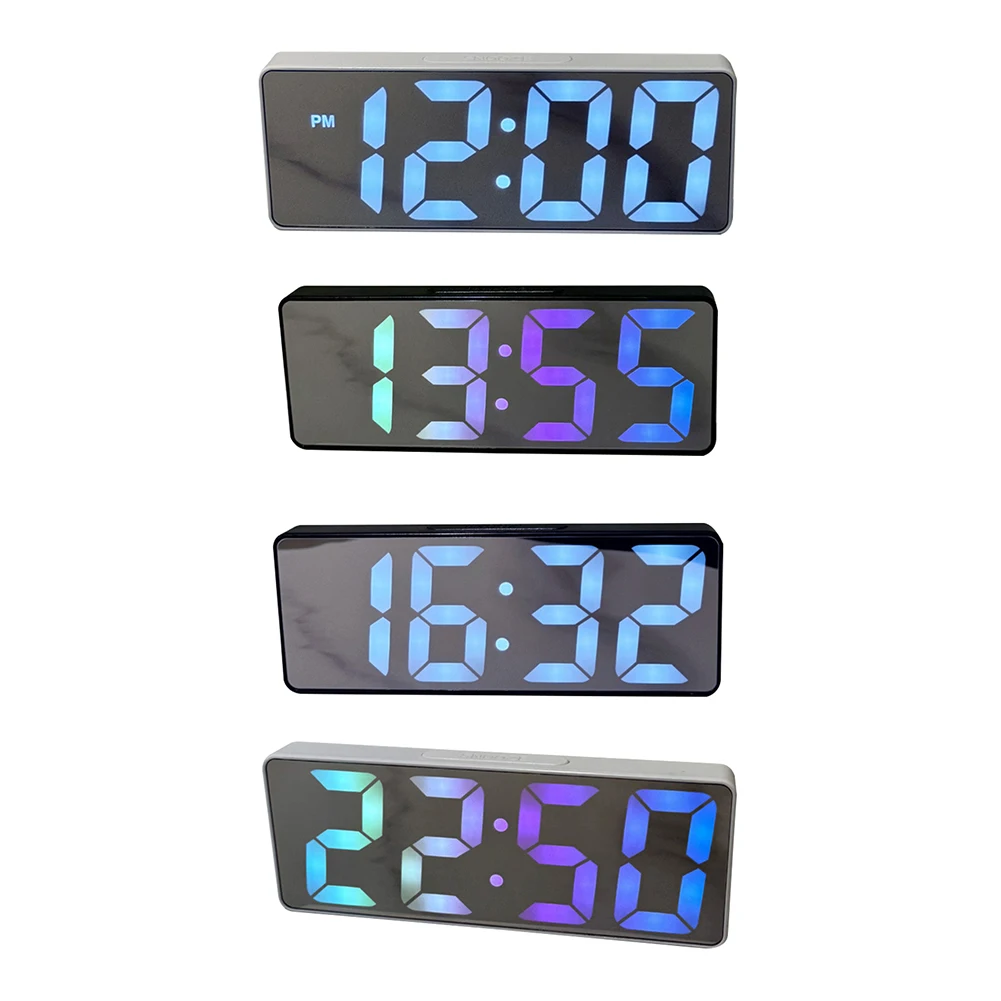 LED Mirror Digital Alarm Clock 12/24 Hours Adjustable Dimming Brightness Colorful Large Screen Desk Clocks Bedroom Decoration