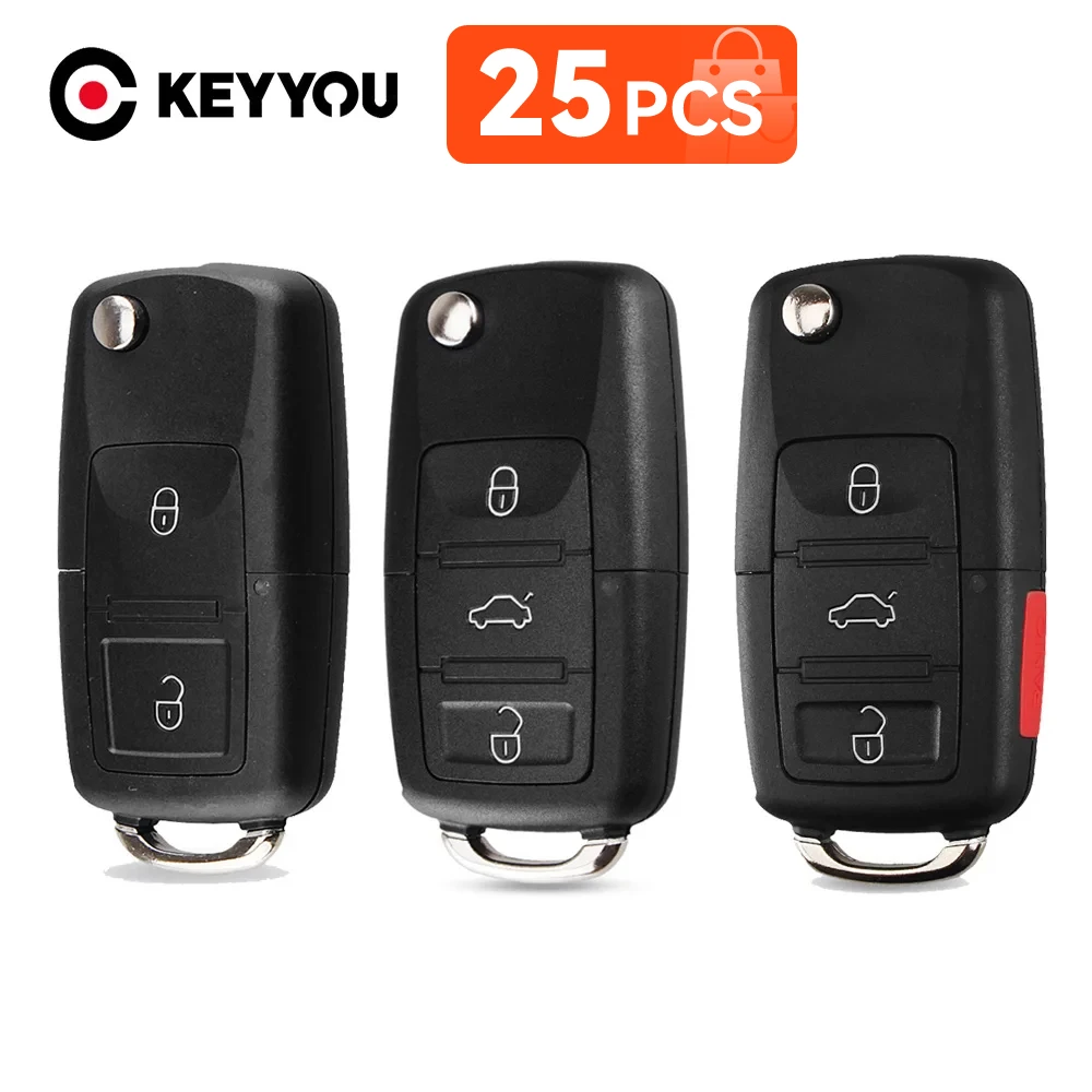 Keyyou 25X Flip Remote Key Case Car Key Shell Per Volkswagen Vw Jetta Golf Passat Beetle Skoda Seat Polo B5 Santana B6