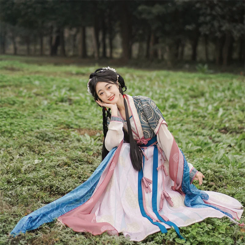 Chinese Vintage Clothing Women Folk Dance Cospaly Ancient Princess Hanfu Suits Daily six-piece Set Tang Traditional Costume
