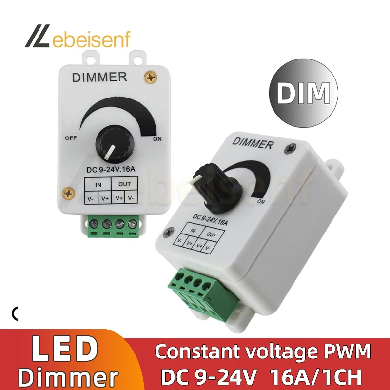 Led Rotary Dimmer Switch Dc 9V 12V 24V 16A Tensione Costante Pwm Single Color 5050 2835 3014 Strip Light Manopola On/Off Controller