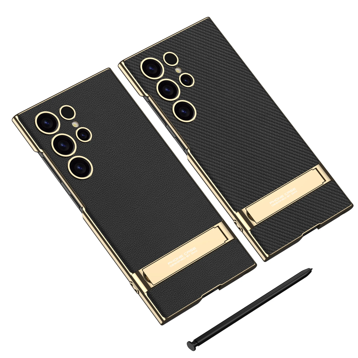 Luxury Stand Plain Leather Case with Electroplated Quality and Camera Protection