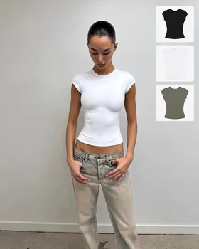Tank Summer Women's Round-Neck Solid Color T-Shirt, a Baby Tee with a Great Fit, Slimming and Flattering, Made from Very Comfortable Fabric 1