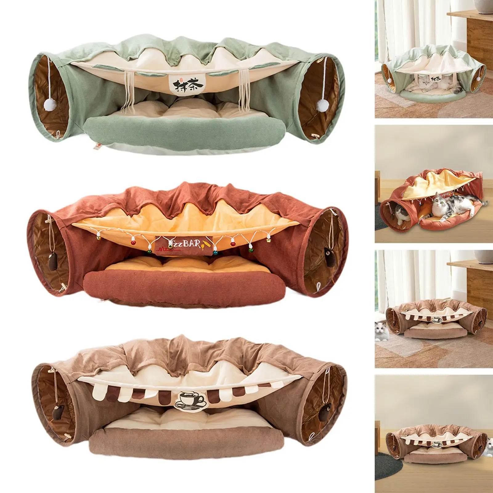 Foldable Cat Tunnel Bed with Removable Mat Kitty Training Interactive Cat Activity Center for Cats Pets Outdoor Ferrets