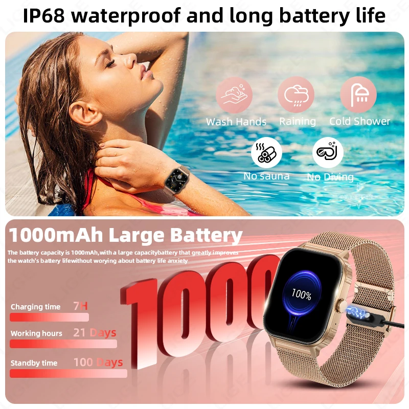 LIGE New 1000mAh Battery Outdoor Sports Smart Watch 2.04" HD Screen Bluetooth Talking Health Monitor Smartwatches For Men Women