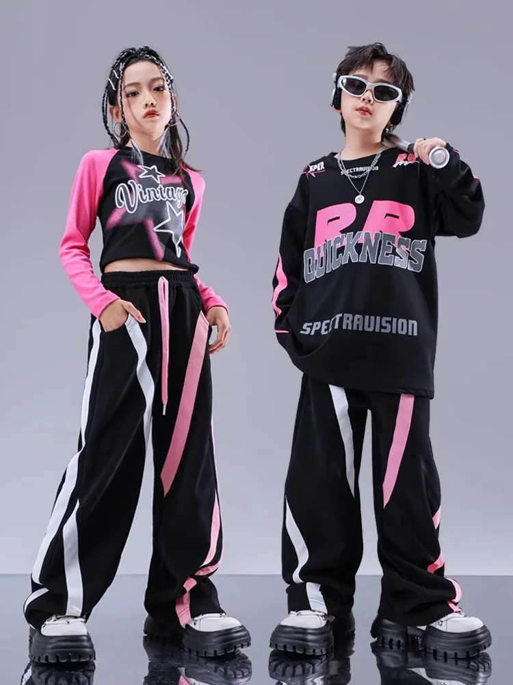 Jazz Modern Dance Costumes For Girls Loose Shirts Cargo Pants Suit Boys Hip Hop Street Dance Wear Stage Clothes DQS14623