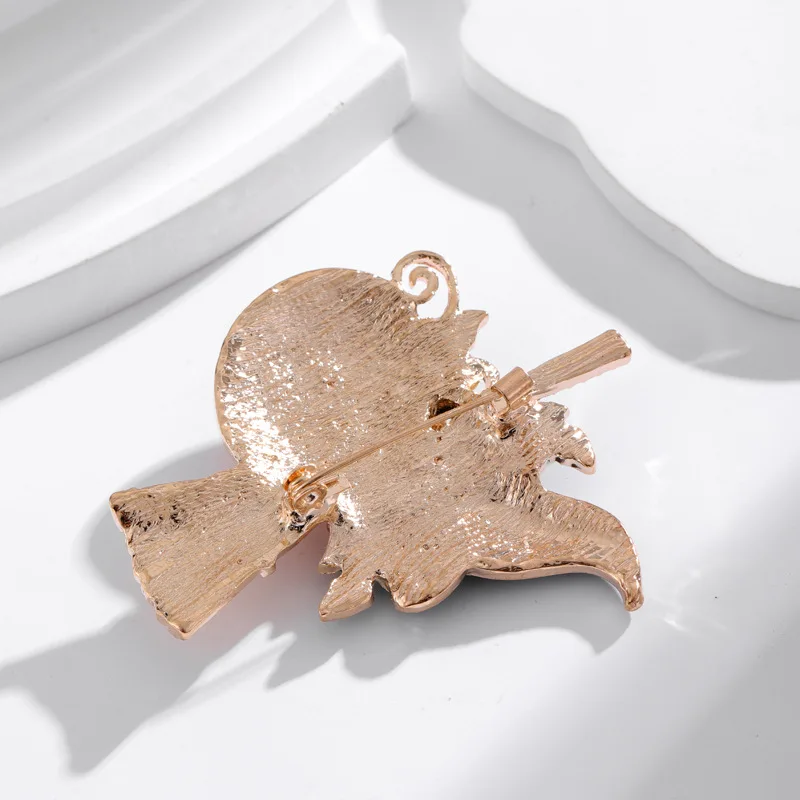 Halloween pumpkin witch with broom brooch pin,fashion brooch jewelry