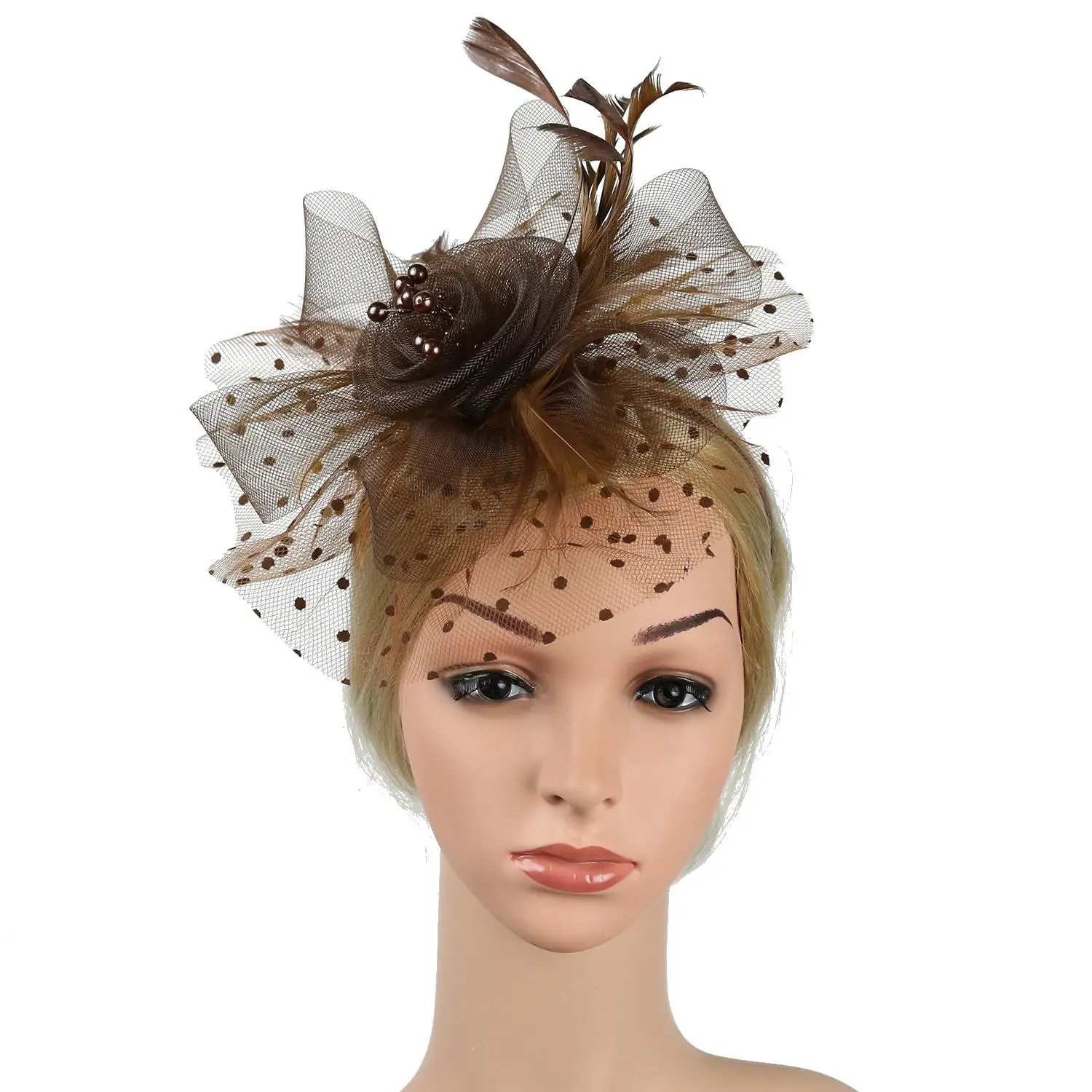 Cocktail Mesh Blumenfedern Haarspange Fascinator Hut für Frauen Tea Party Stirnband Haarschmuck – Detail 30