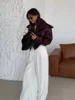 Women's Red Pu Leather Burgundy Solid Lapel Cropped Jacket Female Pockets Long Sleeves Short Coat 2024 Lady Autumn Streetwear 4