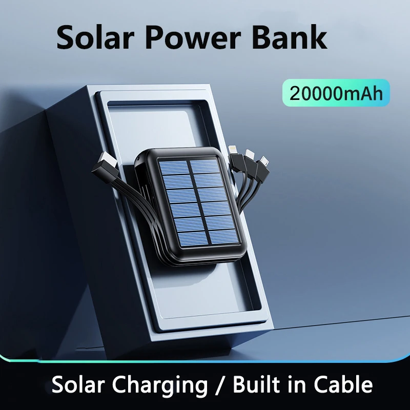 Mini Solar Power Bank 20000mAh Outdoor Portable 2.1A Fast Charging Poverbank Solar Panel Charger Powerbank With Camping Light_voghion.com