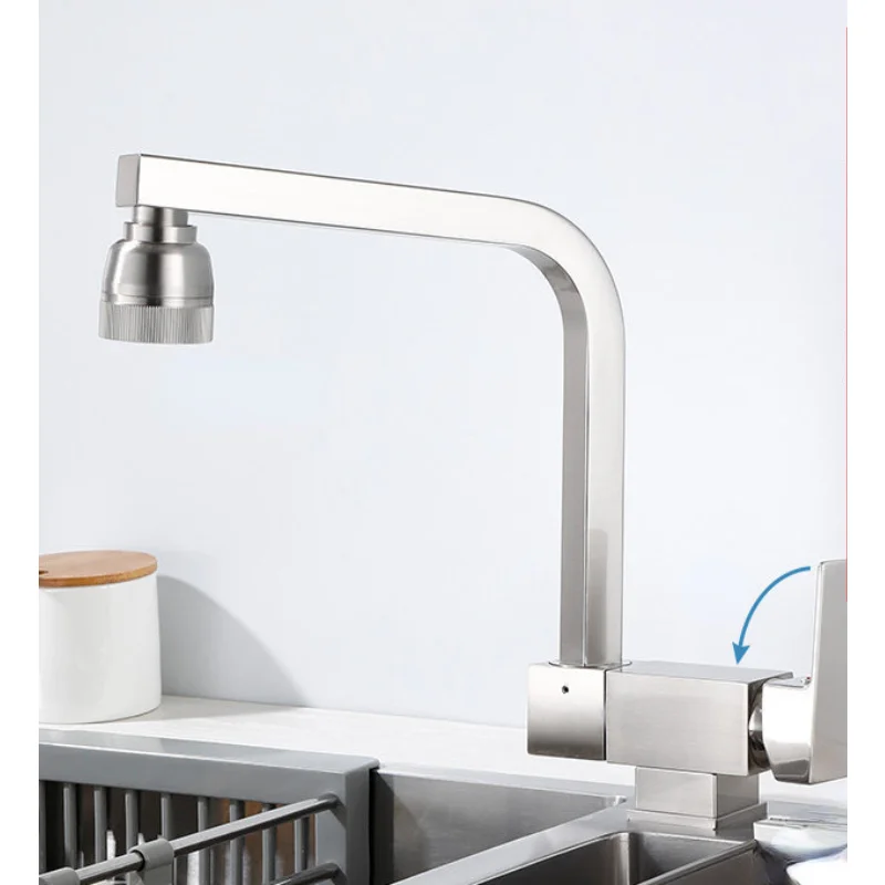 Black Folding Kitchen Faucet Thickened Brushed Square  Hot And Cold Brass Arbitrarily Rotation Vegetable Basin