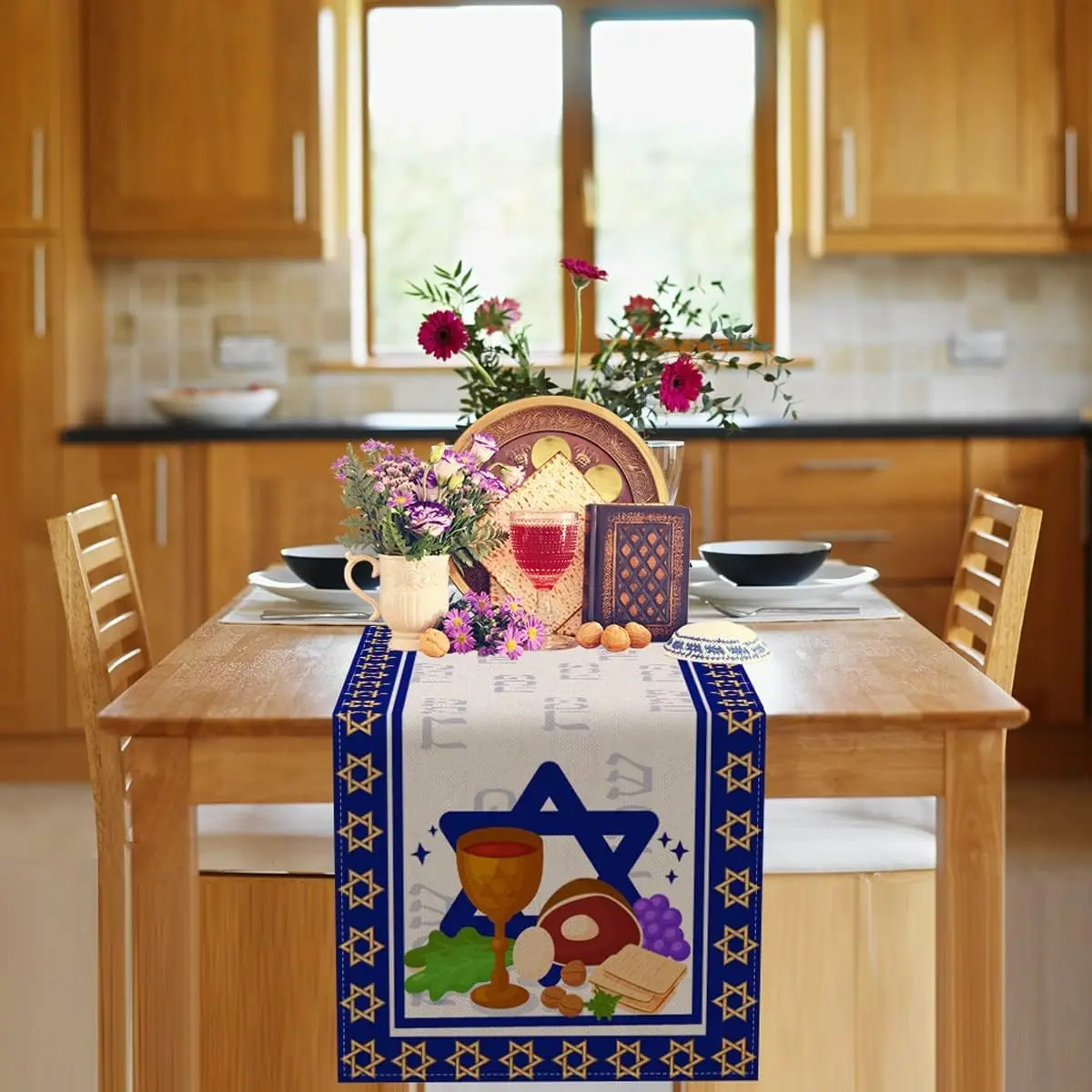 Happy Passover Linen Table Runners Dresser Scarves Table Decor Farmhouse Dining Table Runners Holiday Party Jewish Decorations 3