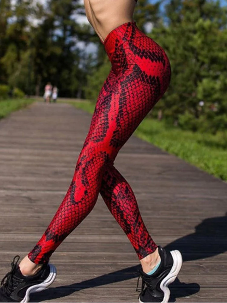 Women Snake Printed Leggins Yoga Pants High Waist Sexy Leggings