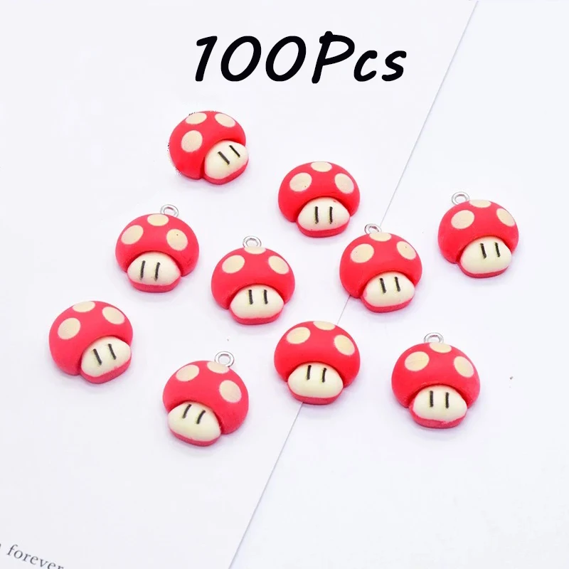 

100Pcs Wholesale Cute Cartoon Resin Mushroom Charms Flatback Small Pendants for Keychain Jewelry Making DIY Earrings Findings
