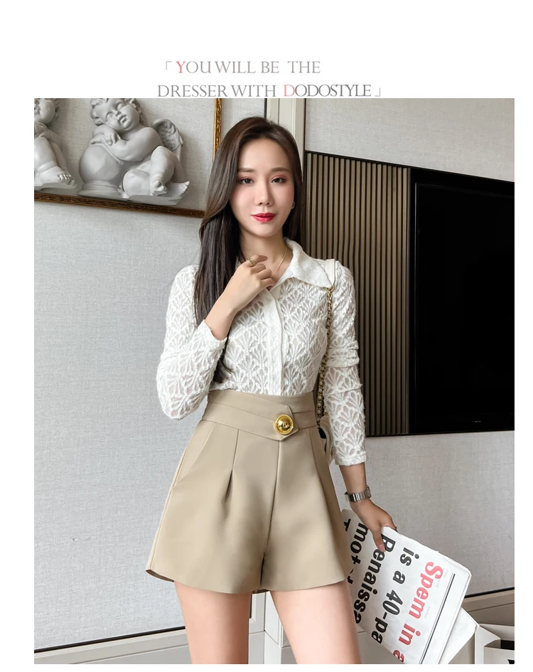 Summer Suit Shorts Women 2022 Spring Big Button Irregular High Waist Short Femme Fashion Wide Leg Shorts Feminino Women Clothing short shorts