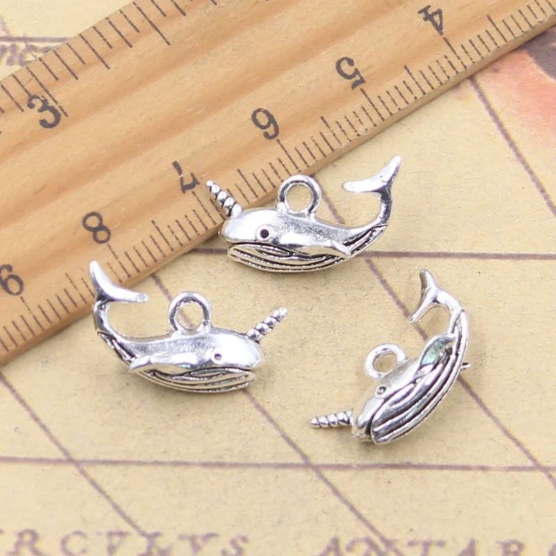 10 Stück Charms Meerwal Ozeane Narwal 10x19x8mm Antik Silber Farbe Anhänger Herstellung DIY handgemachte tibetische Schmuck finden