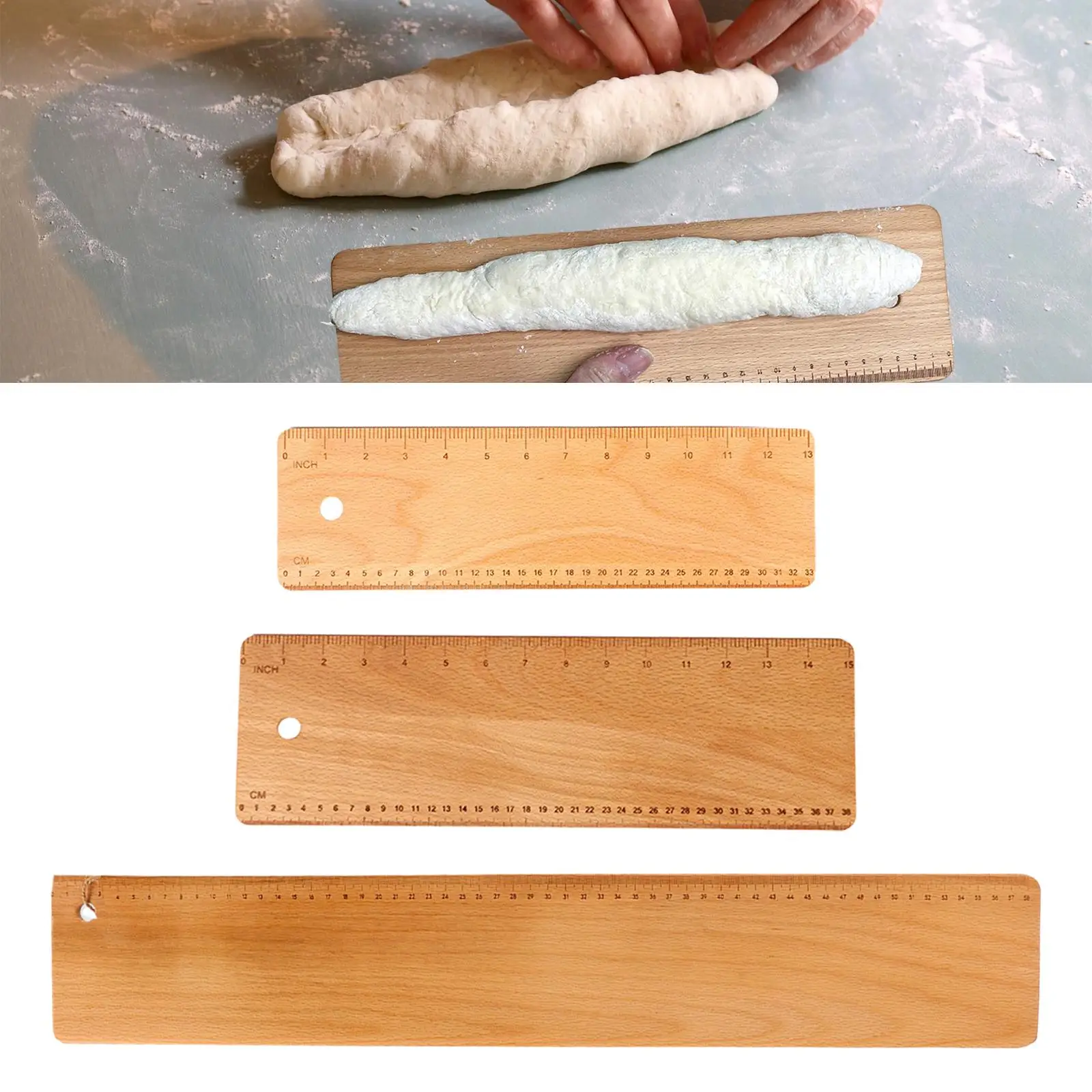 Baguette Flipping Board Bread Serving Tray with Scale Bakeware Portable Wooden Flipping Plate for Cookies Pizzas Pastries Pie