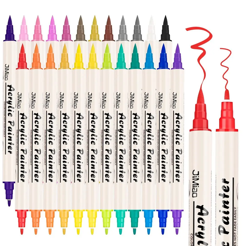 

2024New 24 Colors Dual-Ended Paint Pens for Rock Painting Wood Canvas Plastic Metal and Stone Acrylic Dot Markers for DIY Crafts