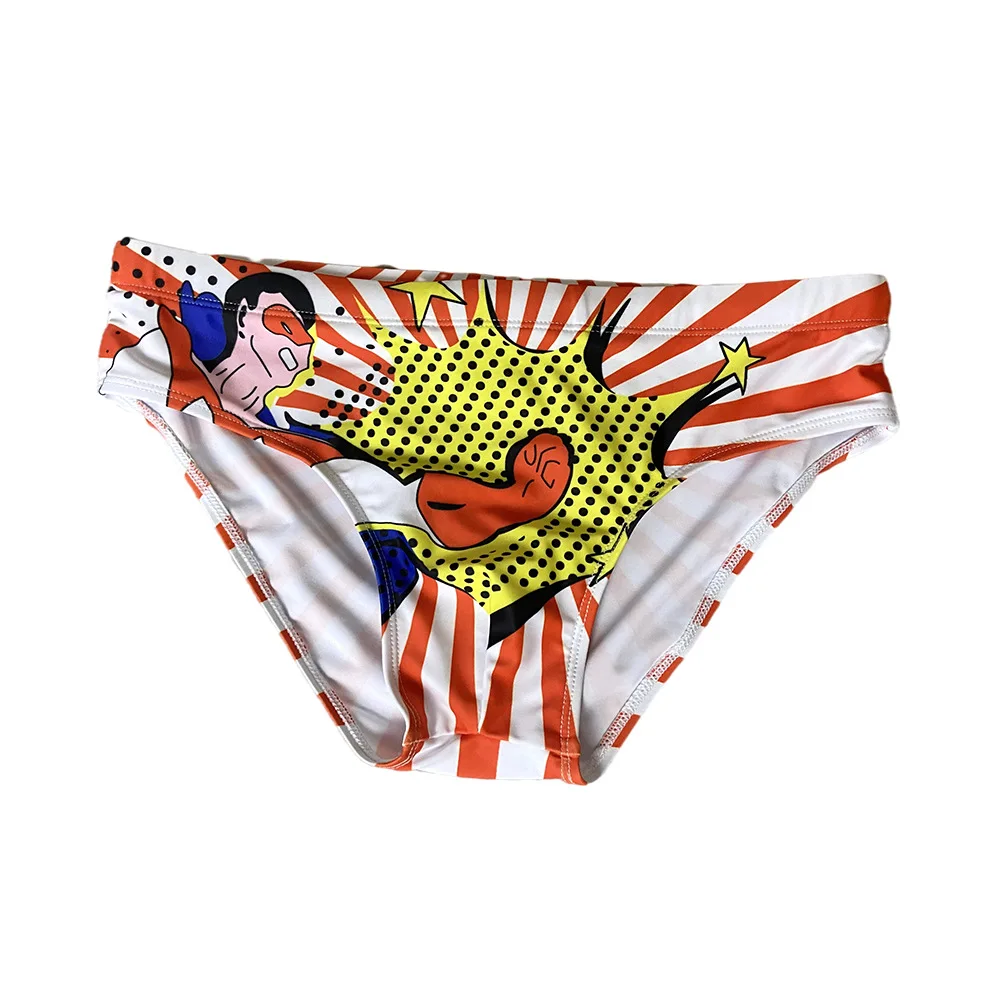 Swimming Trunk Cartoon Superman Printed Men's Sexy Low Waist Hot Spring Pool Beach Surfing Swimsuit
