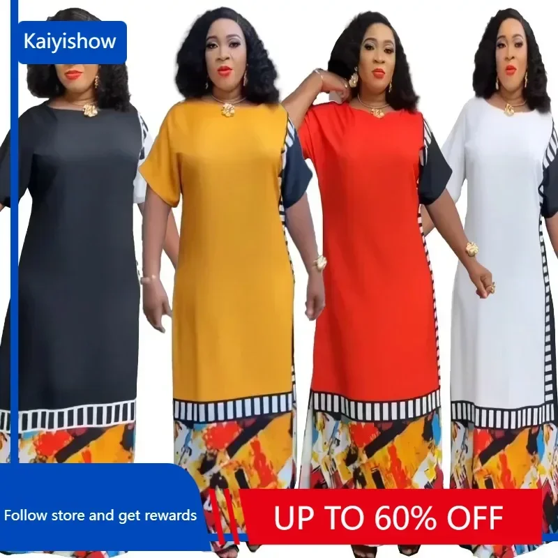 African Plus Size Party Evening Dresses for Women Autumn African Short Sleeve O-neck Print Maxi Dress Dashiki African Clothing