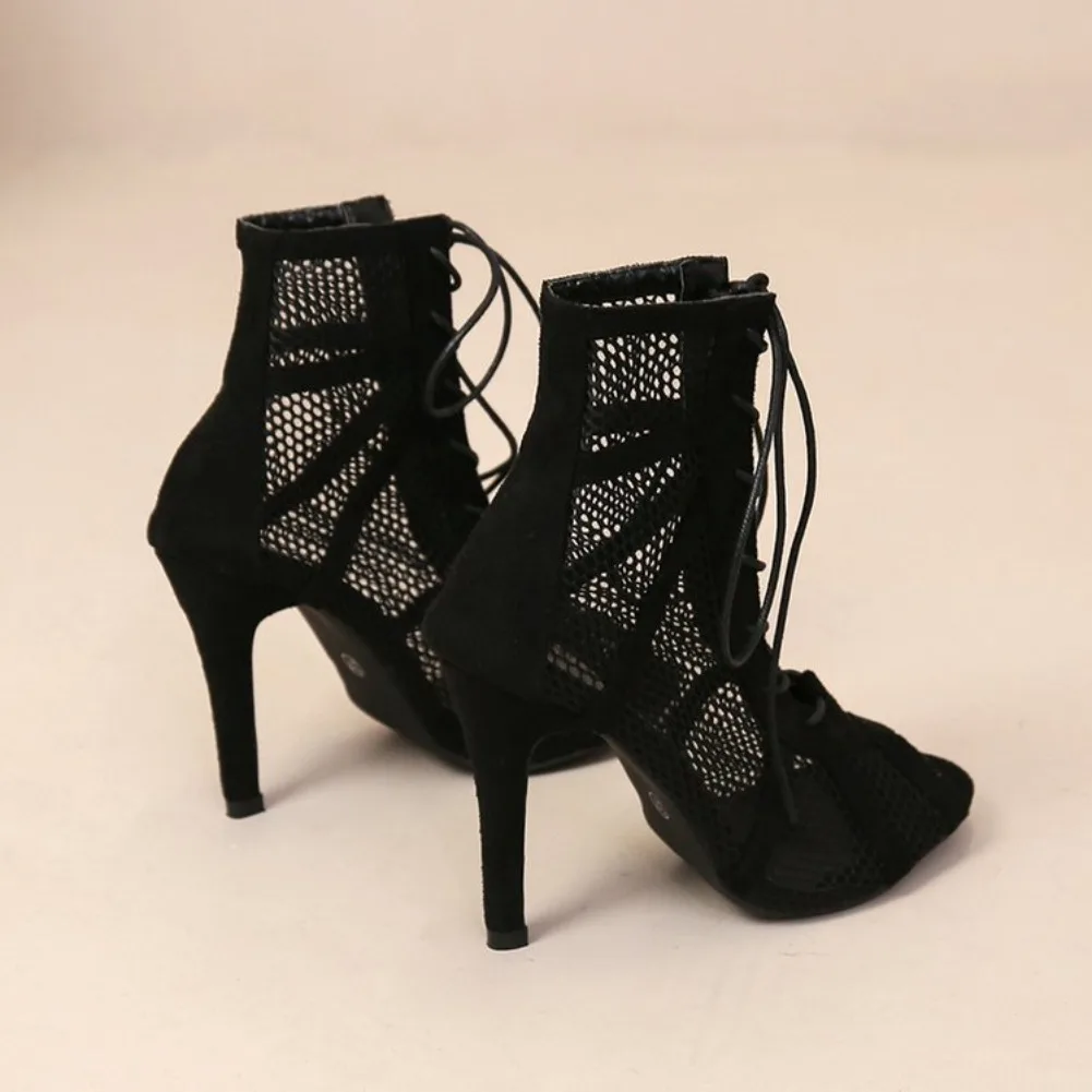Summer mesh breathable fashionable lace-up sandals, sexy fish-mouth high heels casual party comfortable women's shoes size 36-43