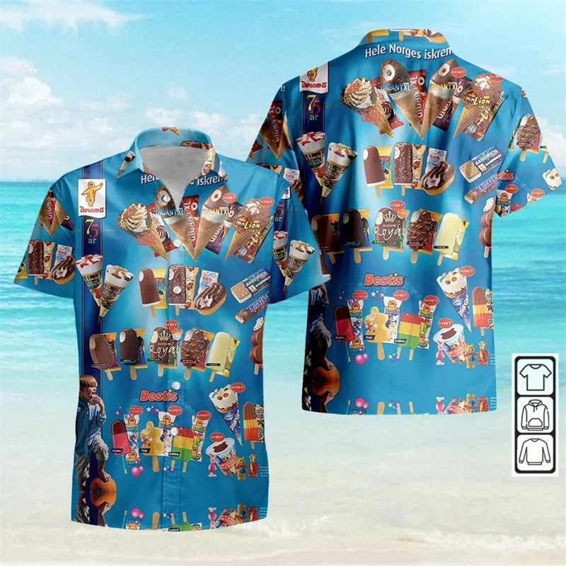 Vintage 80s 90s Clothing 3D Print Trendy Cool Fashion Ice Cream Shirts Beach Party Tops Short Sleeve Summer Male Shirts Mens Top 4