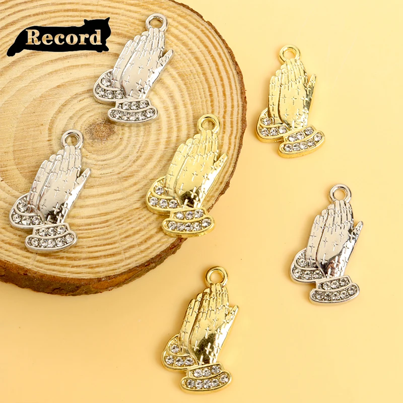 

10pcs Praying Hand Charms Silver Gold Color 12x23mm Religious Metal Pendants for Making DIY Handmade Necklaces Accessories Craft