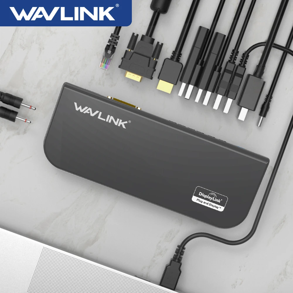 Wavlink Displaylink Docking Station Usb 3.0 Dual 2K Video Display Monitor Rj45 Gigabit Ethernet 2048X1152 Dvi/Hdmi/Vga M1 M2